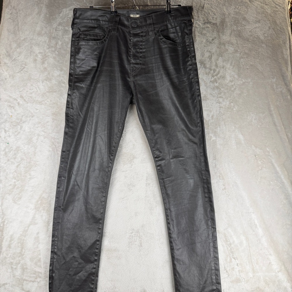 True Religion Dean Tapered Waxed Coated Jeans Charcoal Grey Mens 35x33